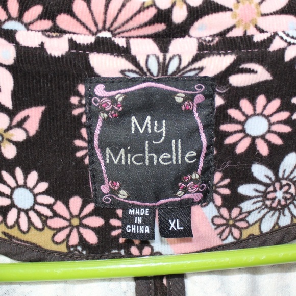Vintage groovy pink and brown corduroy floral blazer women’s xl my Michelle - Picture 4 of 5